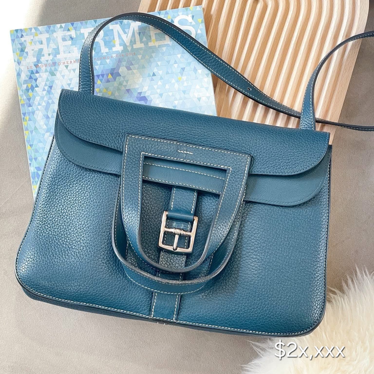 Preloved Hermès Halzan TC Leather Bleu Colvert PHW HK$2x,xxx   (HK$2,000 即時落訂)