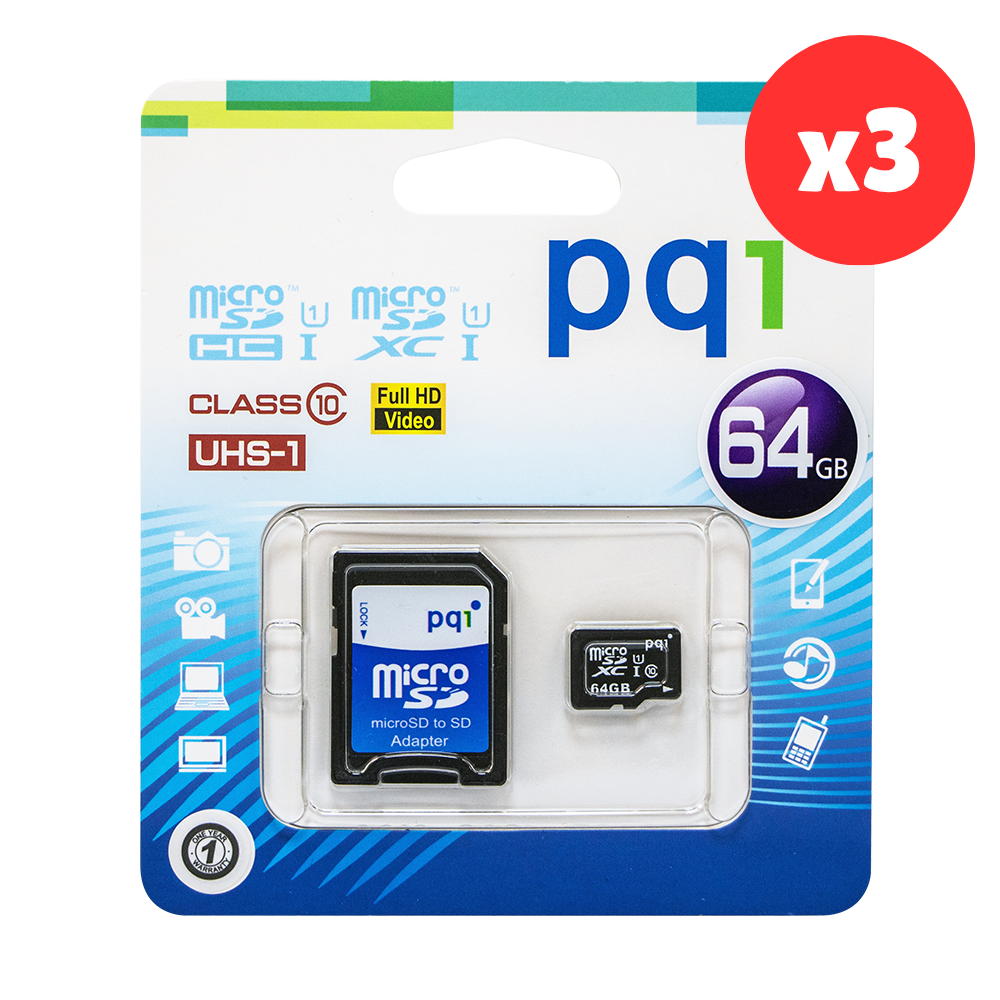 〔U988 class 10〕Micro SD 記憶卡 64GB（附SD轉卡）（三入組）