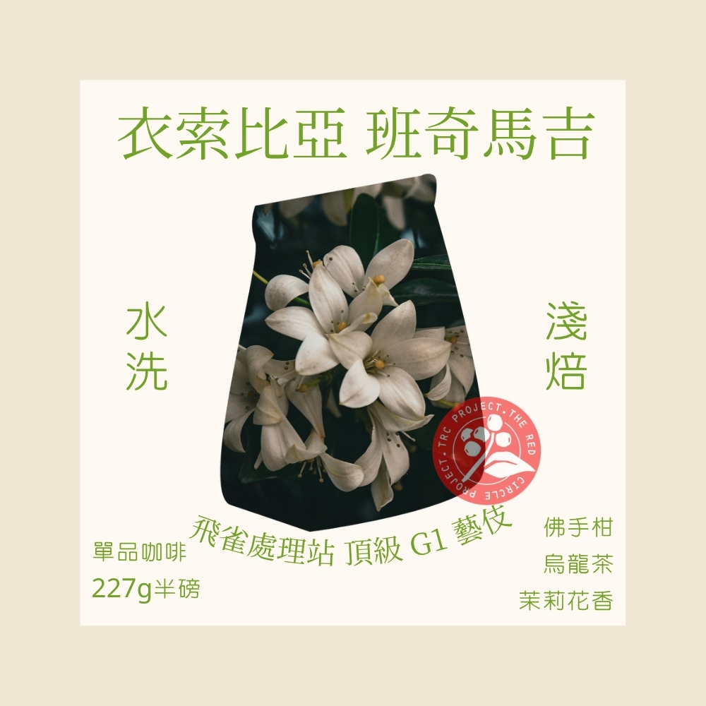 淺焙｜衣索比亞班奇馬吉飛雀處理站頂級G1 藝伎水洗咖啡豆半磅(227g±5g
