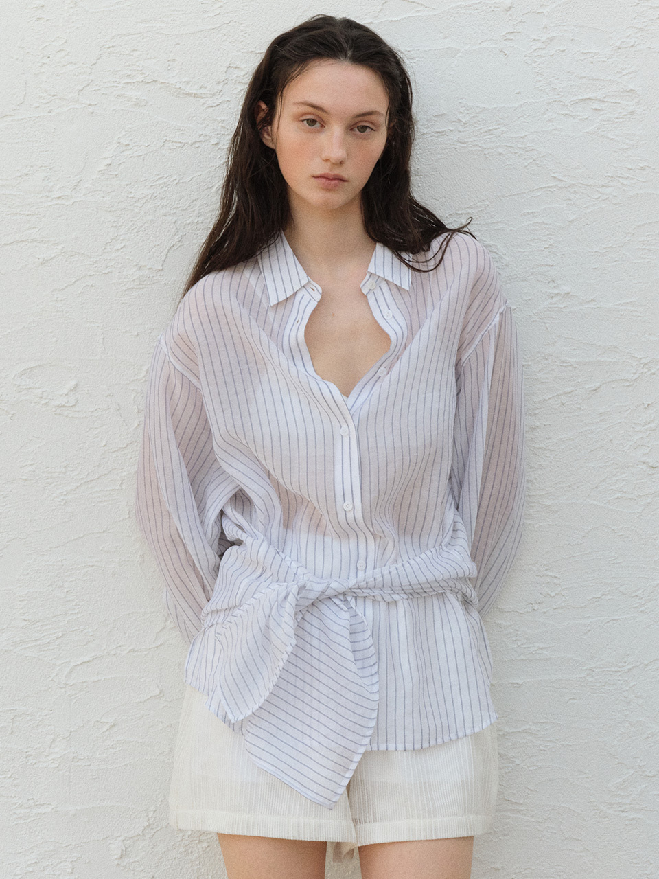 Joy Gryson Summer Versatile Tie-Strap Stripe Shirt