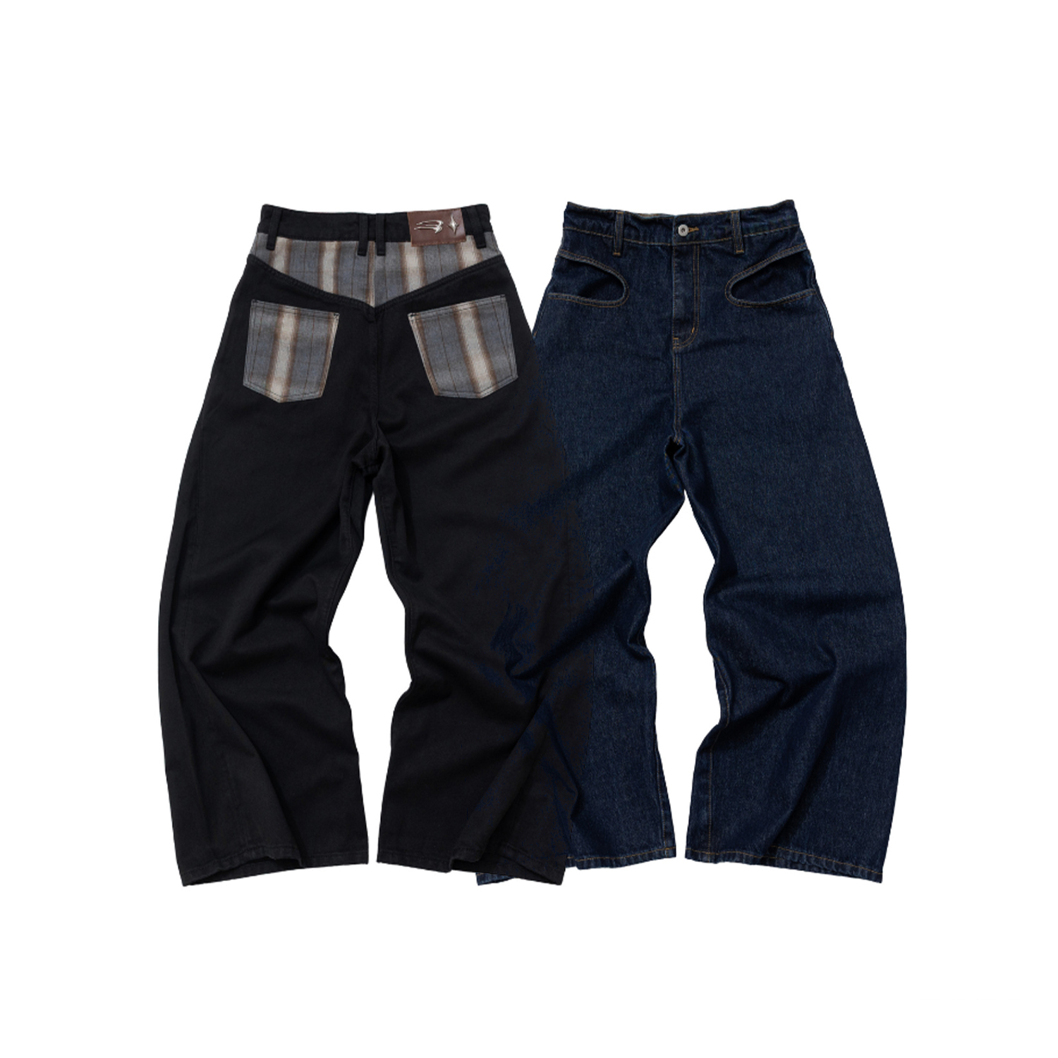 【車庫服飾】E'TREALOUEST EAL Flannel Patchwork Raw Denim Jeans
