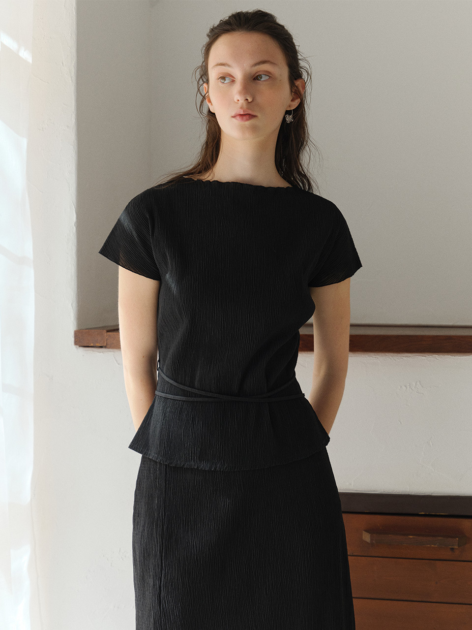 Joy Gryson Pleated Boat Neck Blouse