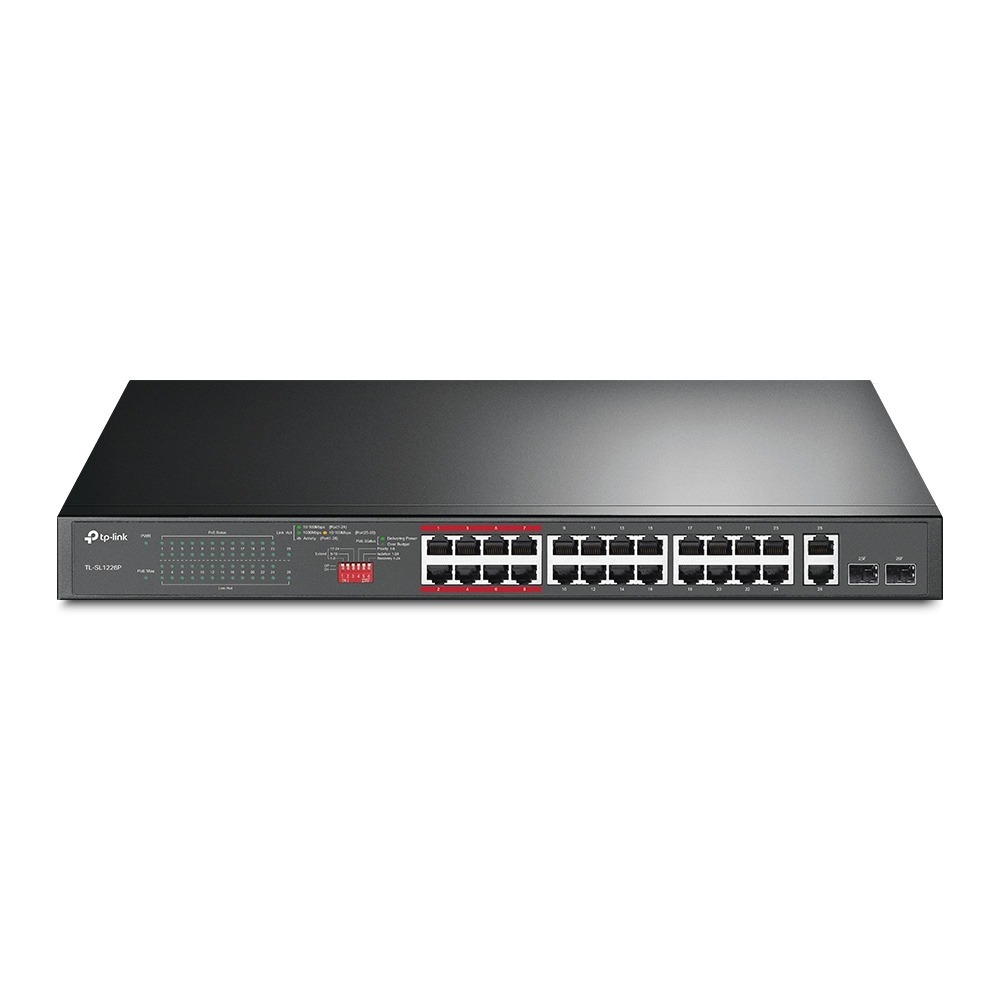 TP-Link TL-SL1226P 24埠 10/100Mbps + 2埠 Gigabit 非管理型 PoE+ 交換器