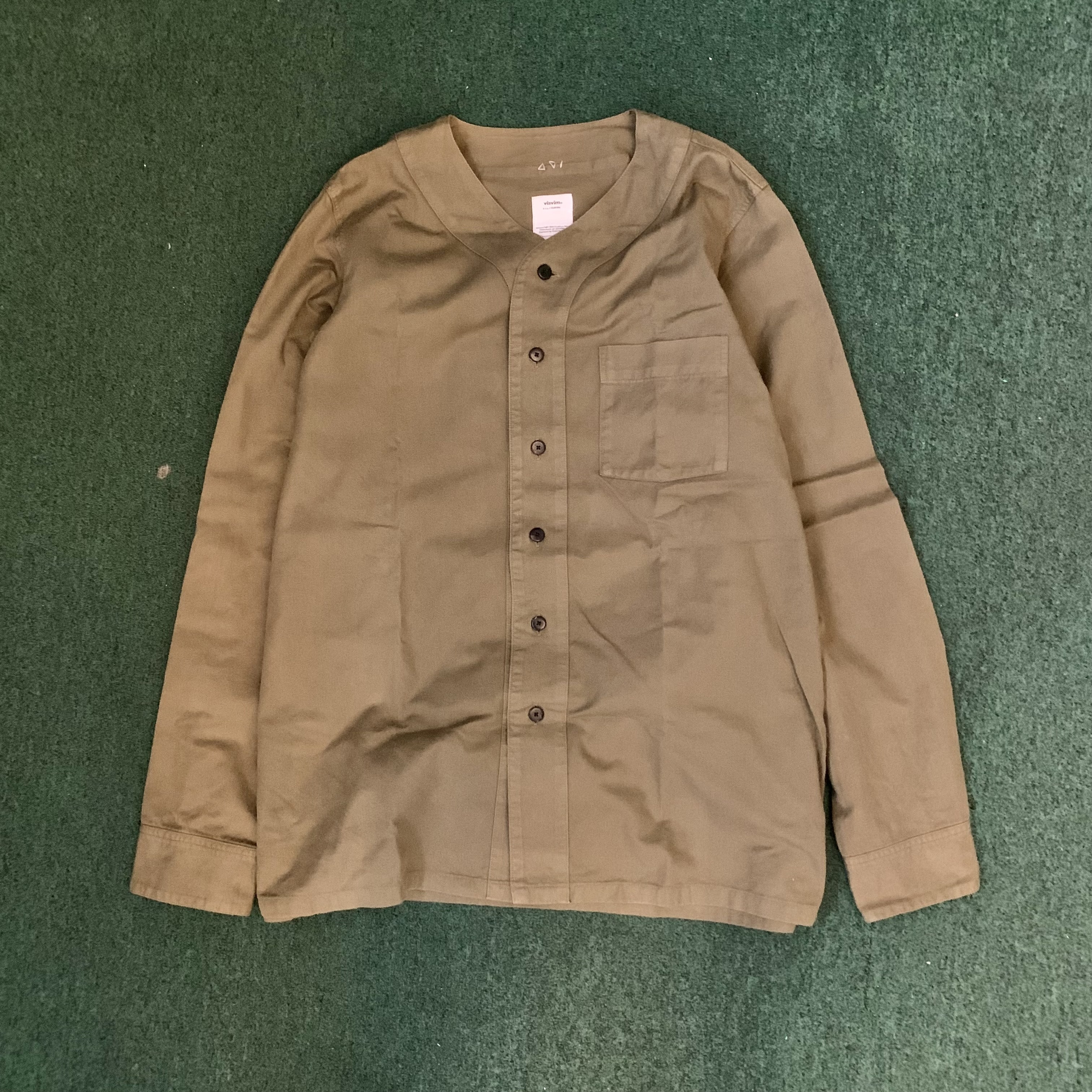 VISVIM FREE EDGE SHIRT L/S GIZA COTTON - OLIVE SIZE 2