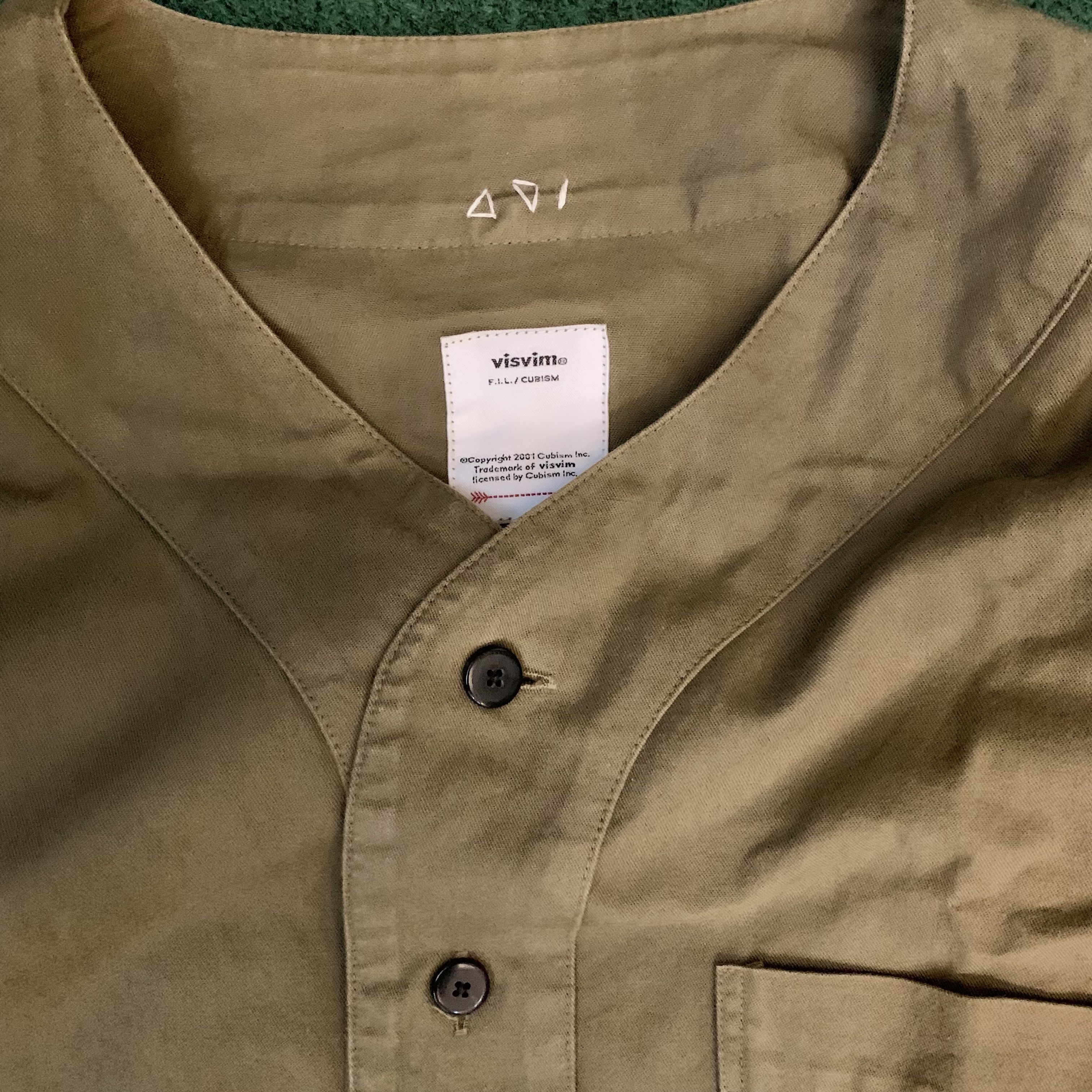 VISVIM FREE EDGE SHIRT L/S GIZA COTTON - OLIVE SIZE 2