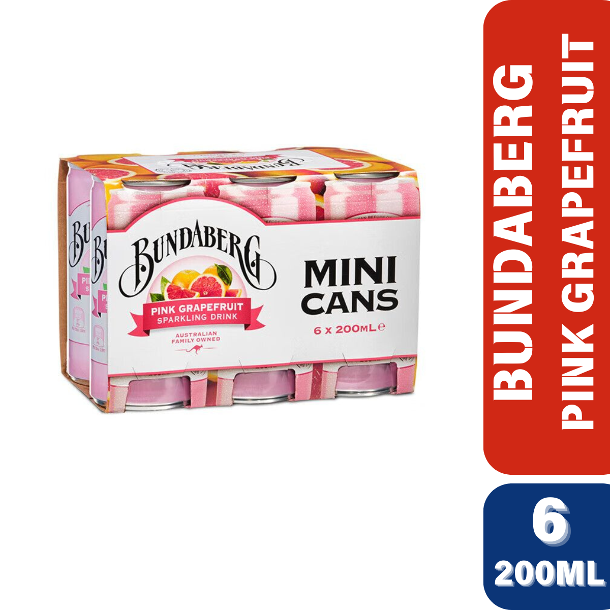 澳洲原裝進口 Bundaberg- 葡萄柚味氣泡果汁飲品 200ml*6 罐 0 酒精