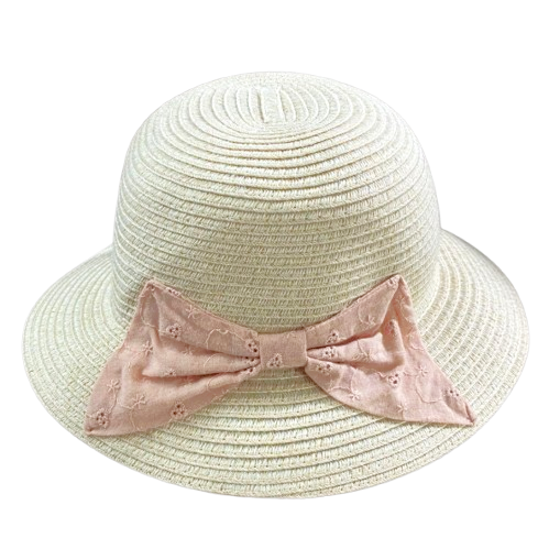 【Nishimatsuya】Pink Bow Children's Straw Hat