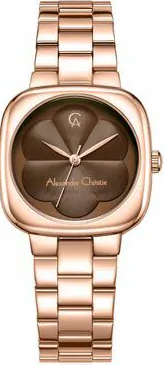 萬年鐘錶 - Alexandre Christie  花朵線條面盤玫瑰金方形不鏽鋼女錶  AC手錶 2984LHBRGBO 錶徑37.5MM
