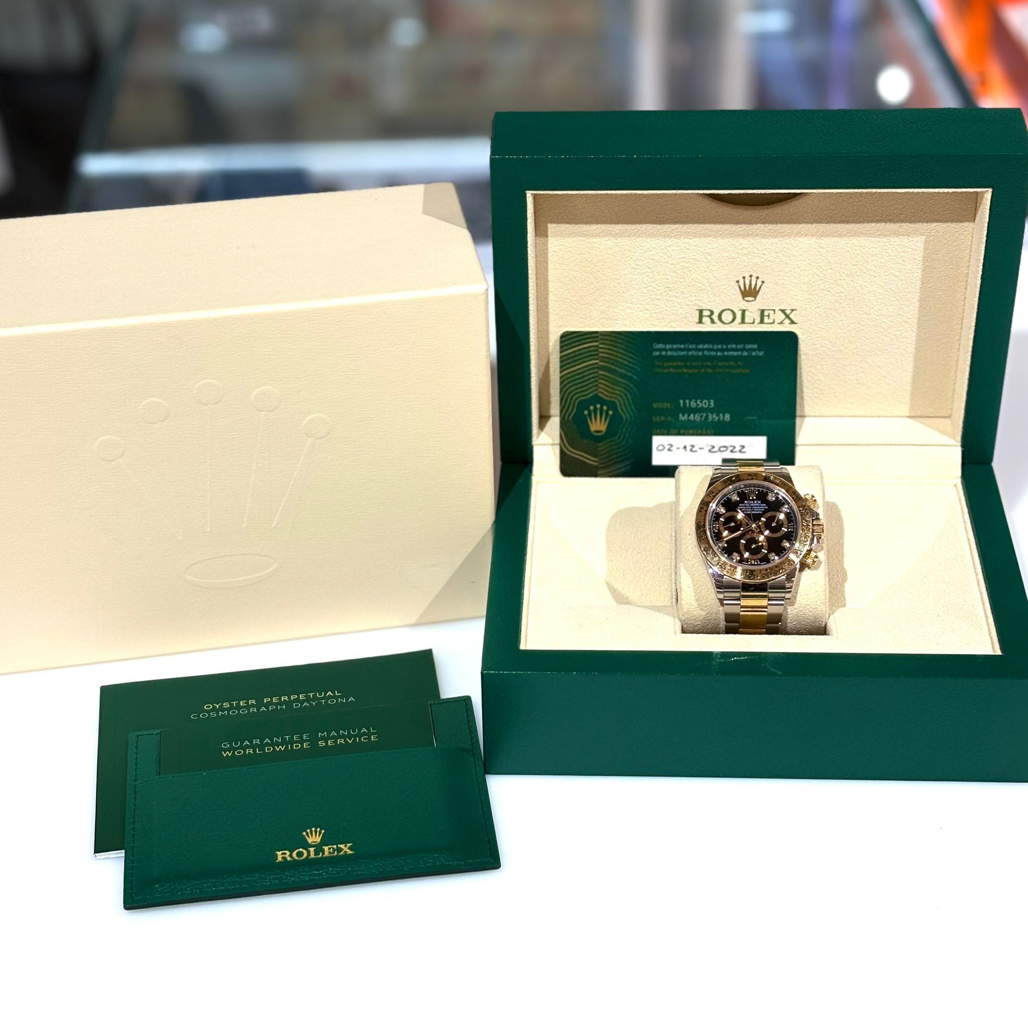 95%NEW二手 ROLEX DAYTONA 116503 , 18K金 GOLD/ STEEL 黑面 鑽石字 #勞力士手錶 #香榭站正品