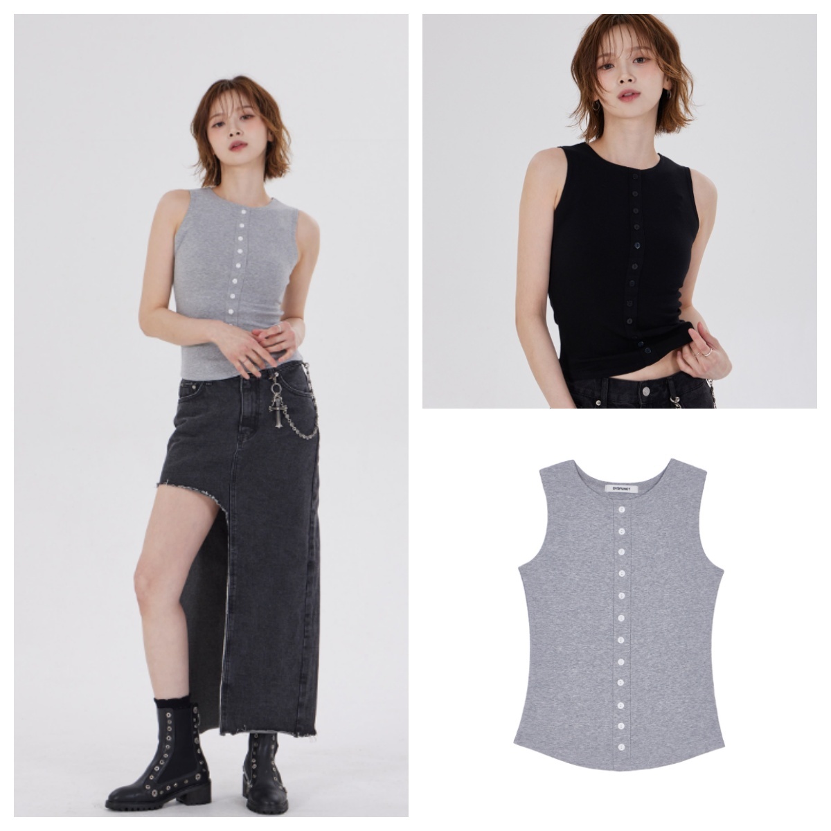 韓國代購 棒棒糖 BUTTON DETAIL SLEEVELESS TOP