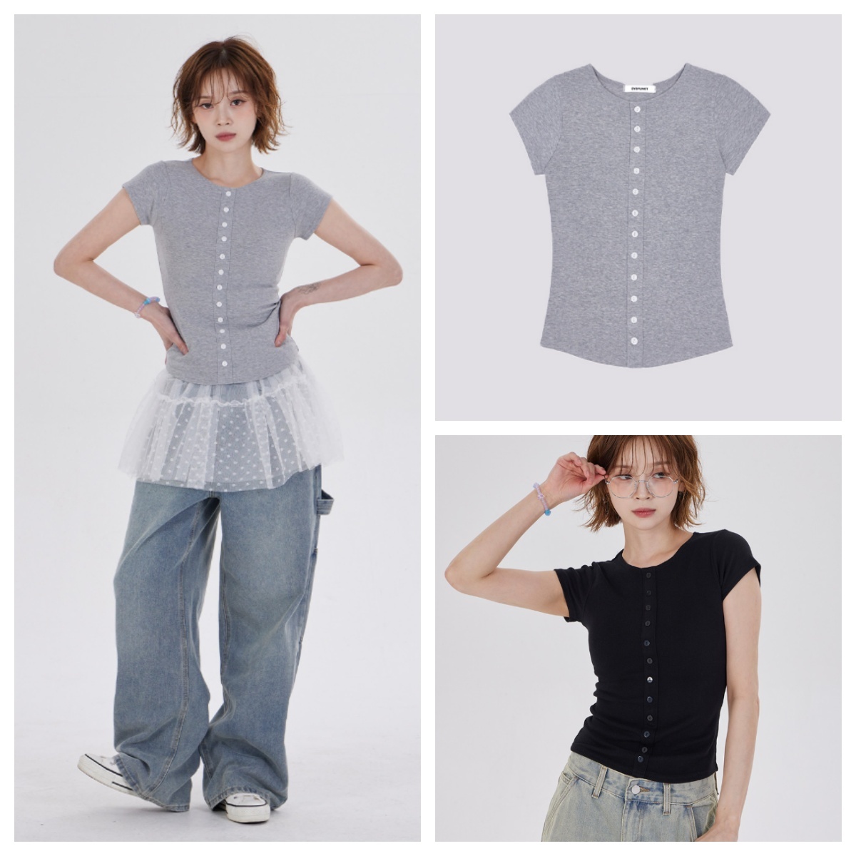 韓國代購 棒棒糖  BUTTON DETAIL CAP SLEEVES TOP