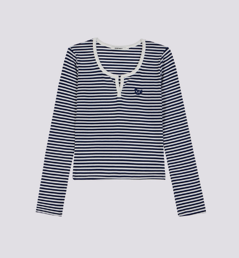 韓國代購 棒棒糖 STRIPE ROUND EMBROIDER T-SHIRT