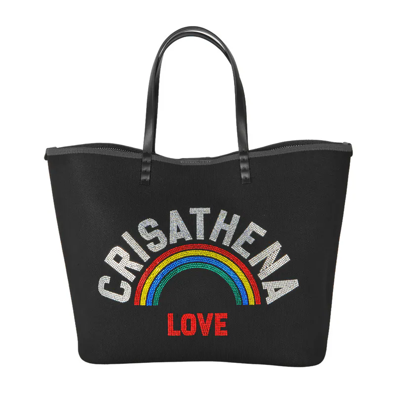 0710CR03-CRISATHENAHK-CLOTHING-Glam RainBow Love Large Tote Bag 31 x 28 x 15cm（A3）