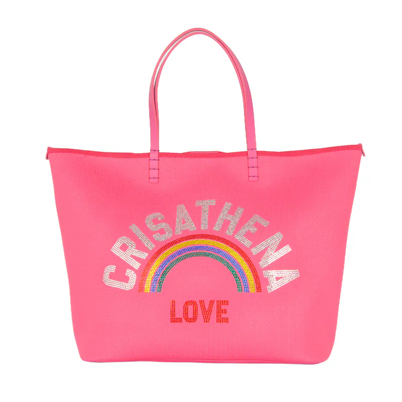 0710CR03-CRISATHENAHK-CLOTHING-Glam RainBow Love Large Tote Bag 31 x 28 x 15cm（A3）