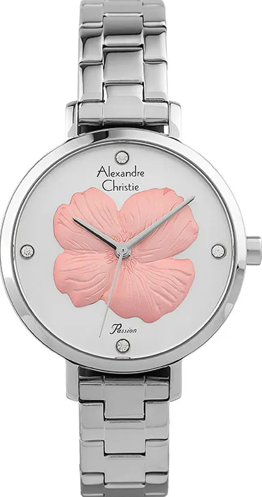萬年鐘錶 - Alexandre Christie  3D花卉錶盤不鏽鋼女錶  AC手錶 2854LH BSSSLRG 錶徑33MM