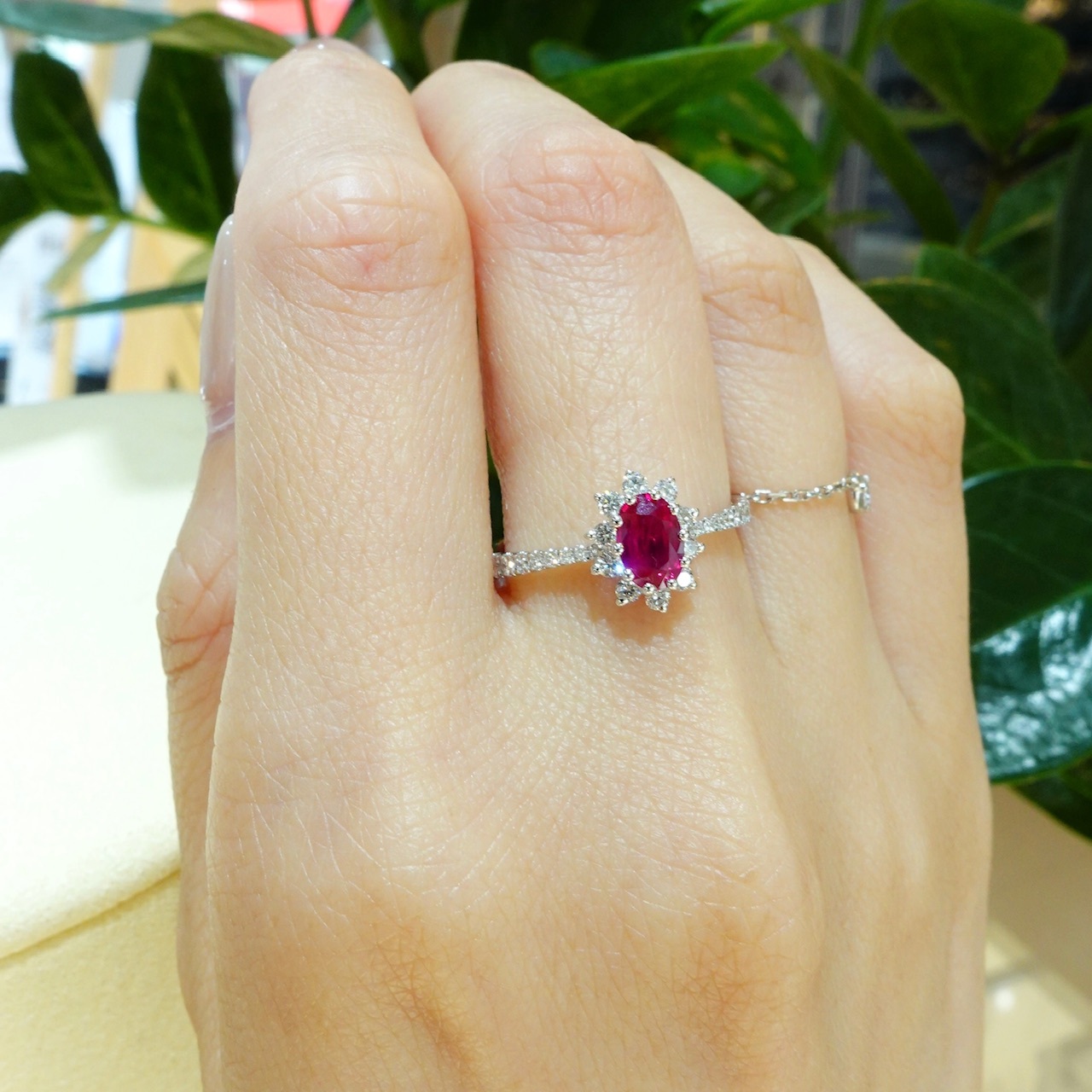 18K Gold Natural Ruby Ring with Diamonds setting - Oval cut