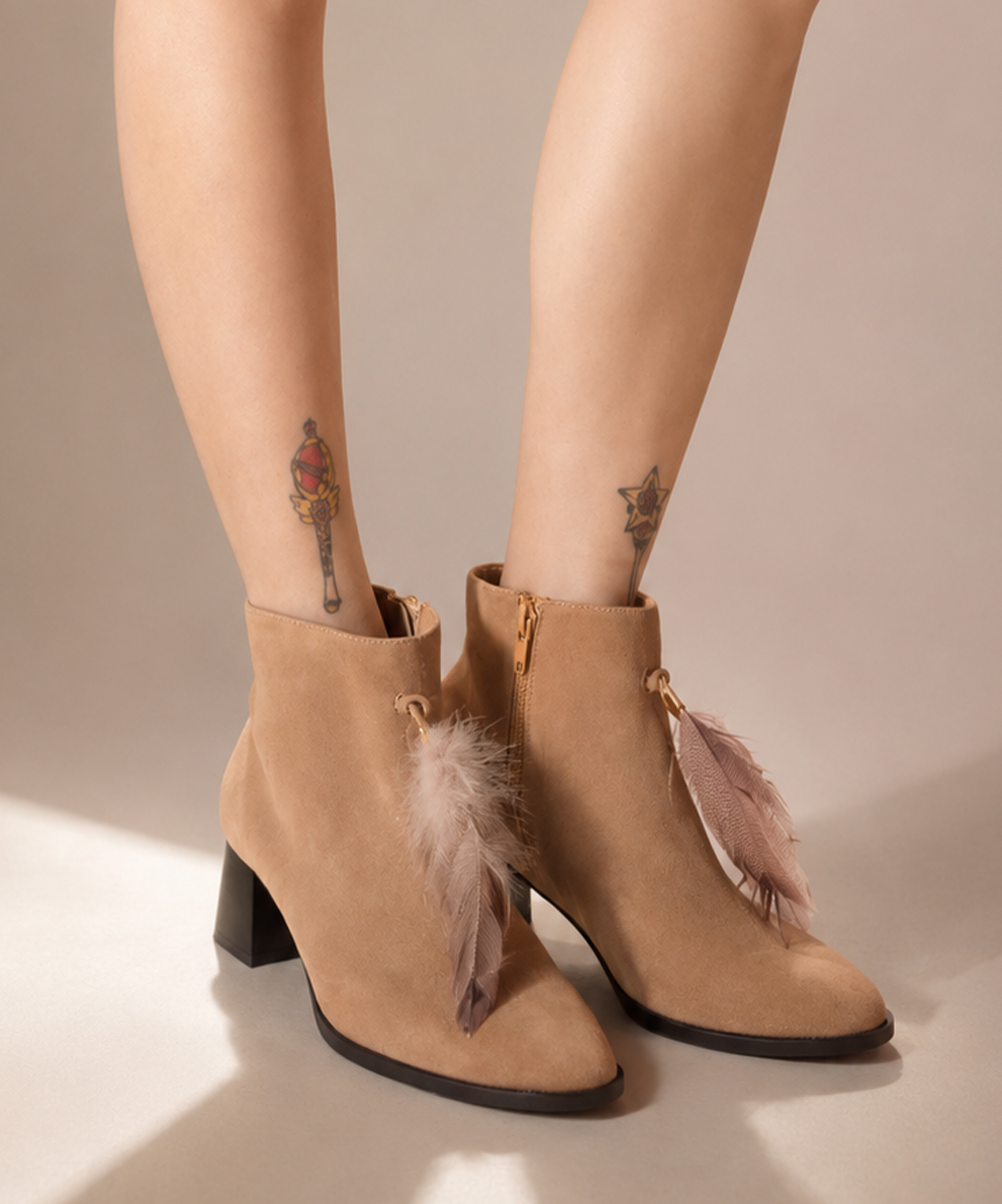 Cara feather short boots
