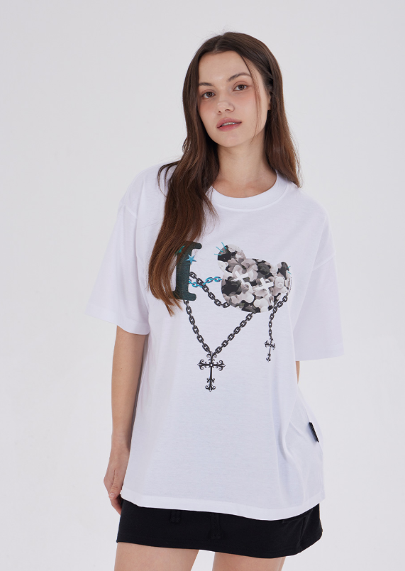 韓國代購 棒棒糖 男女同款 I LOVE CAMO BEAR T-SHIRT