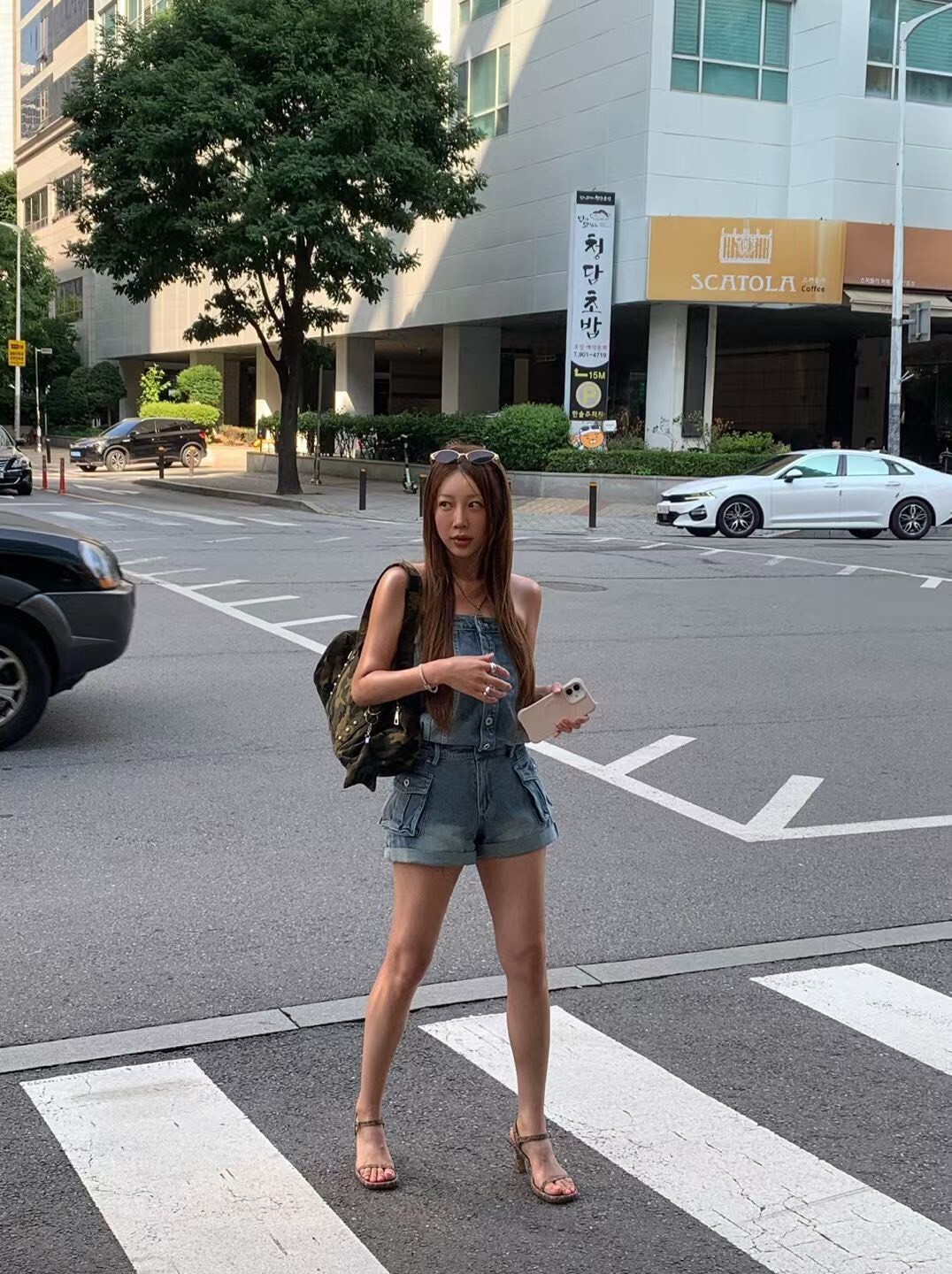 #AJ30酷甜丹寧連身短褲