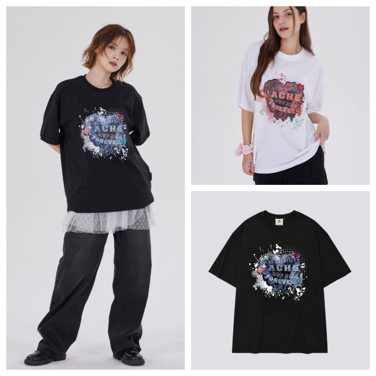 韓國代購 棒棒糖 男女同款夏日TOP VINTAGE HEART PATCH T-SHIRT