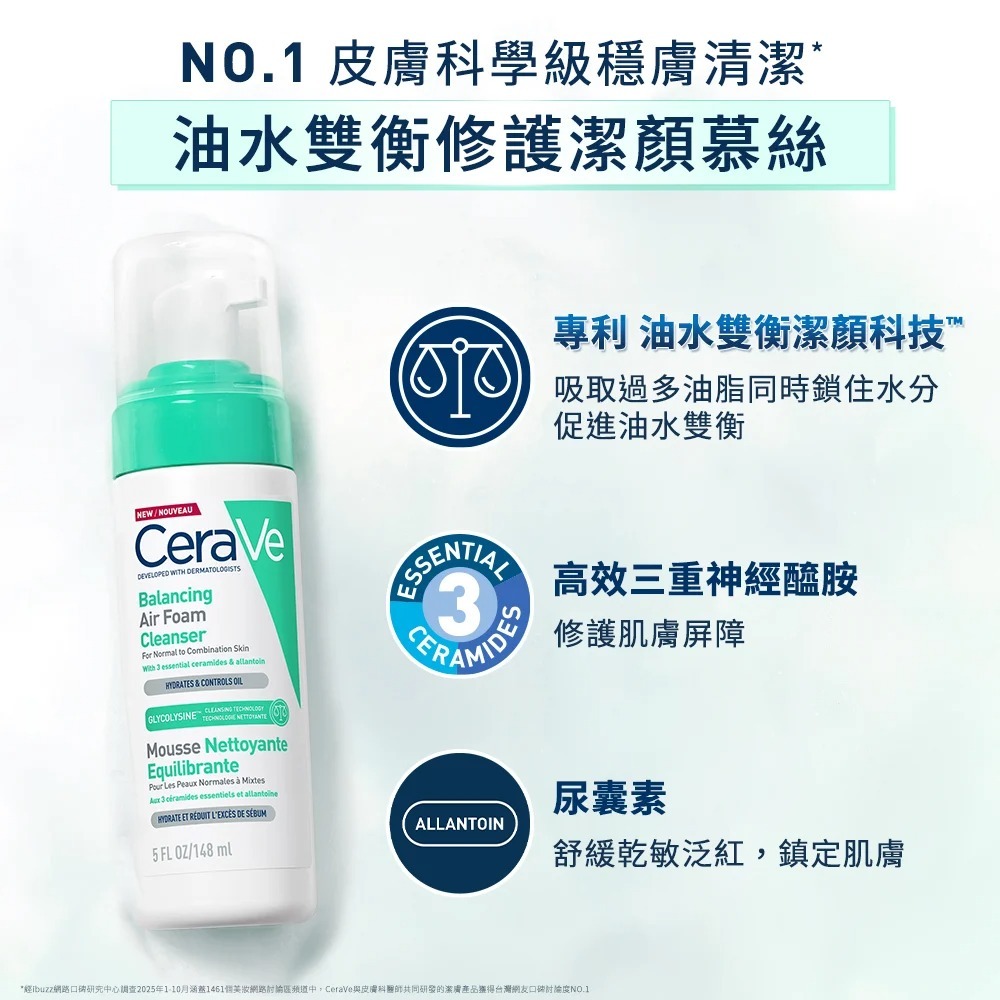 CeraVe適樂膚油水雙衡修護潔顏慕絲 敏感肌控油保濕洗臉慕斯