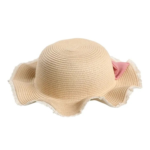 【Nishimatsuya】Kids Mixed Color Paper Straw Hat Pink Ribbon (52cm)