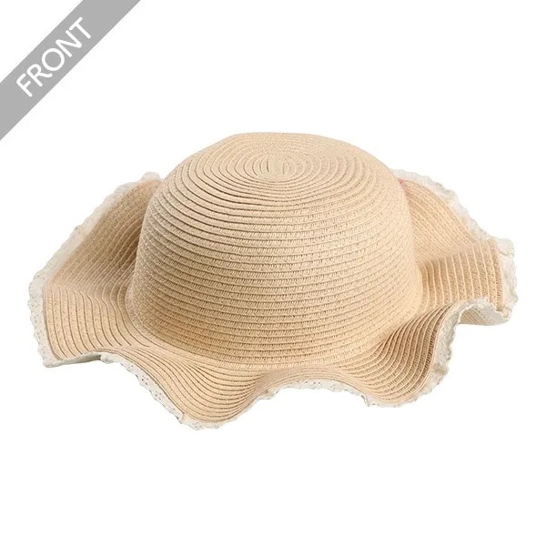 【Nishimatsuya】Kids Mixed Color Paper Straw Hat Pink Ribbon (52cm)
