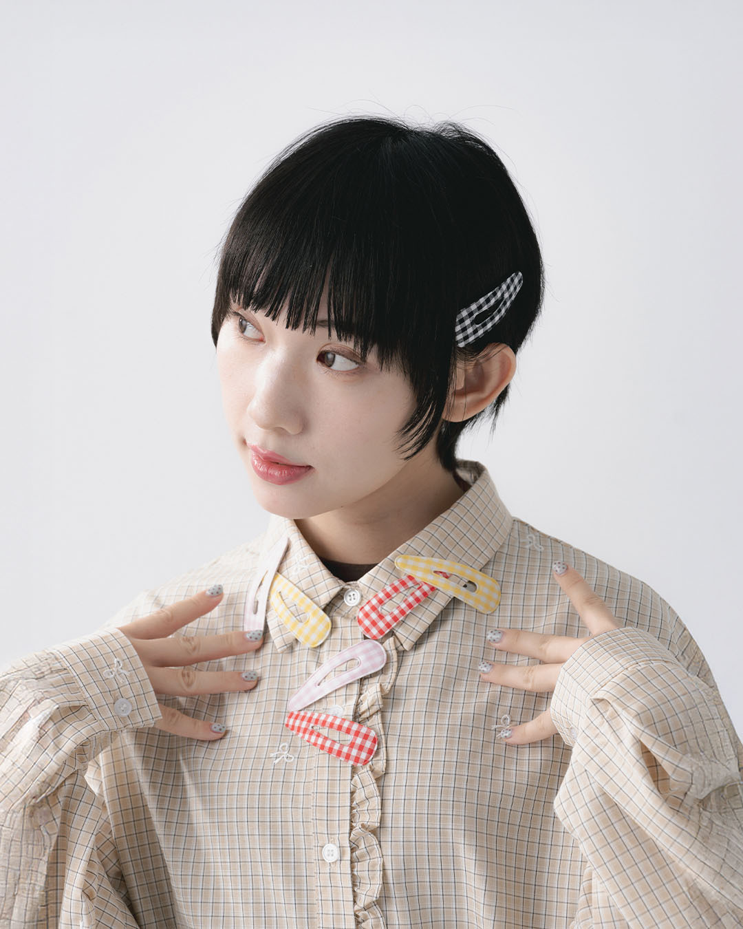 Color-blocked plaid hair clip set, available in four colors【07090429】in stock+pre-order