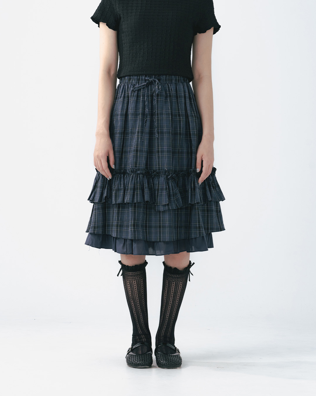Plaid multi-layered ruffled five-quarter skirt【03010953】in stock+pre-order
