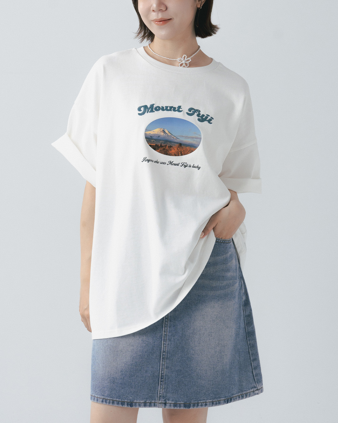 Mount Fuji print wide-leg short-sleeved top【01190412】in stock+pre-order