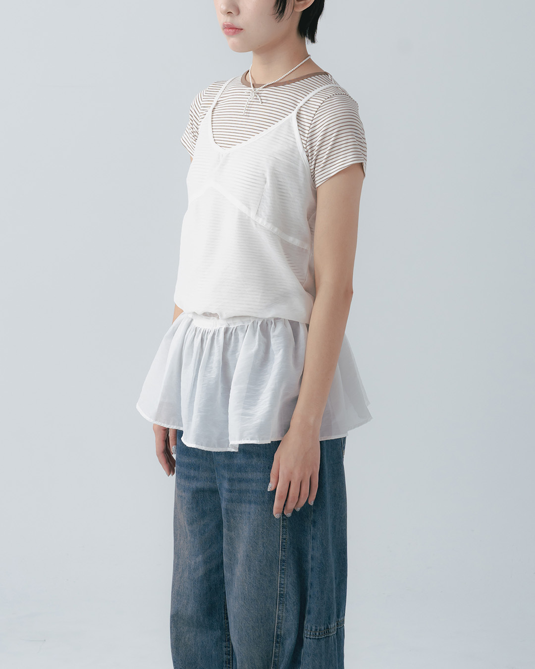 Simple plain ruffled thin-shoulder cover-up vest【01099746】in stock+pre-order