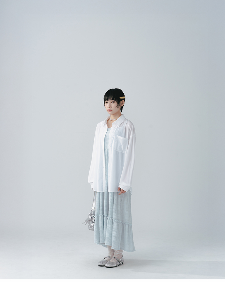 Simple plain long-sleeved shirt with a cool, sun-protective feel - white【01025779】in stock+pre-order