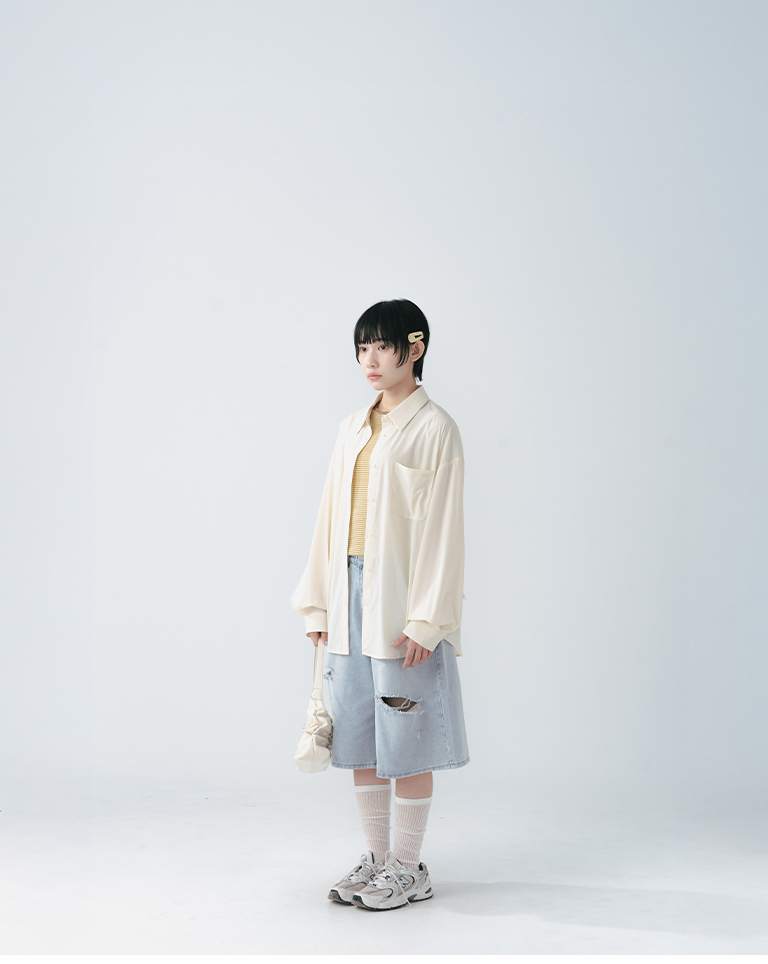 Simple plain long-sleeved shirt with a cool, sun-protective feel - Apricot【01025780】in stock+pre-order