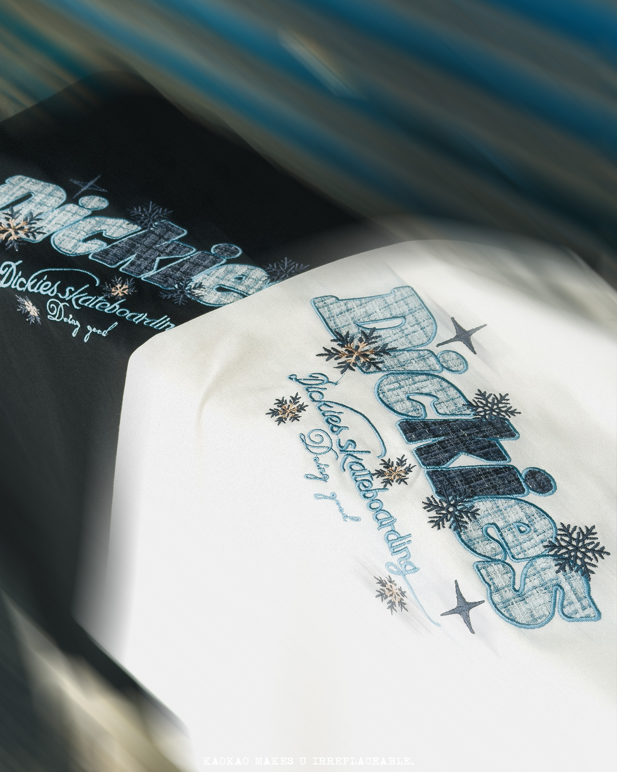 Dickies 320g 厚磅 「藍花卉貼布刺繡」短Tee
