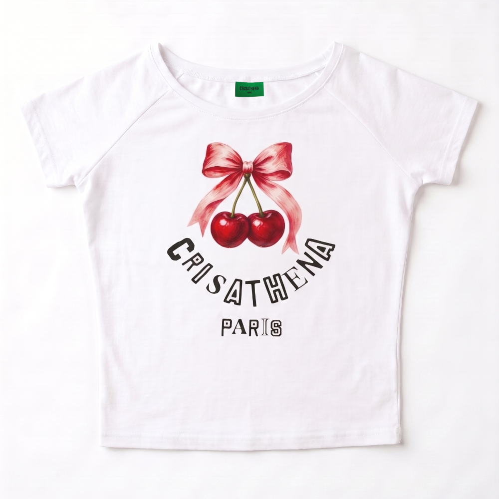 0710CR48-CRISATHENAHK-CLOTHING-Crisathena Bow Cherry T-Shirt（A48）