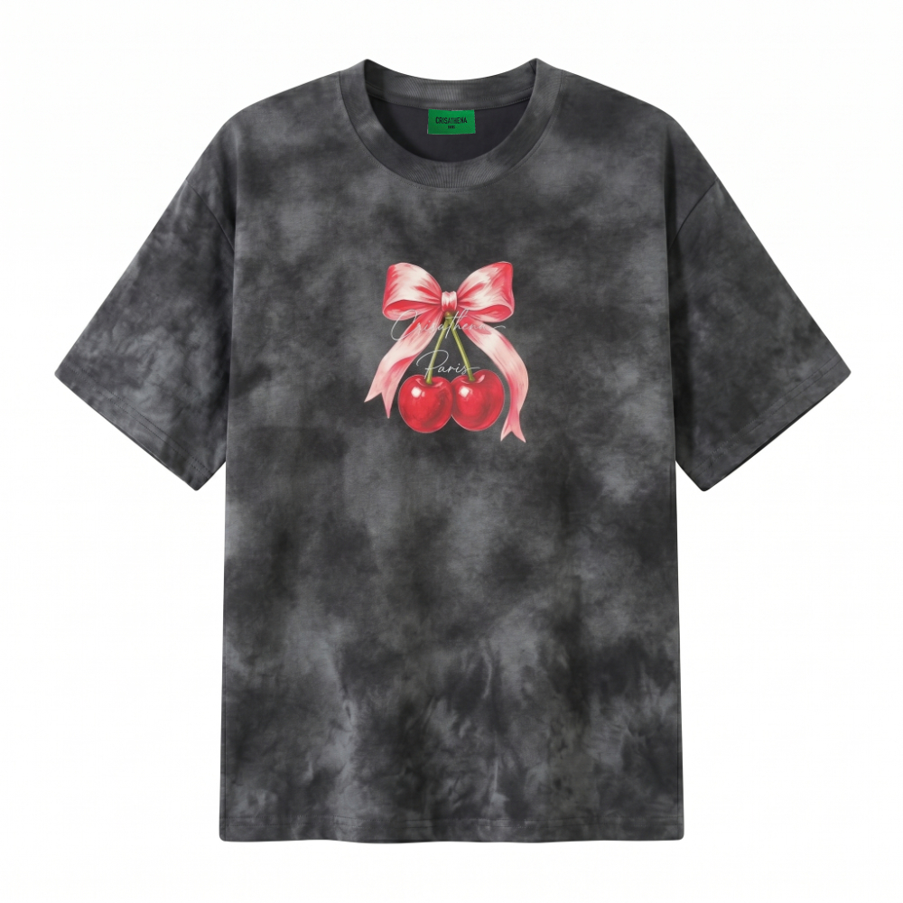 0710CR50-CRISATHENAHK-CLOTHING-Bow Cherry Stone Washed T-Shirt（A50）