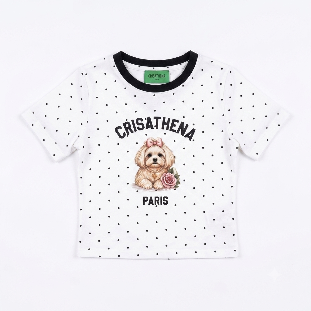 0710CR52-CRISATHENAHK-CLOTHING-Crisathena Maltese with Dots T-Shirt（A52）