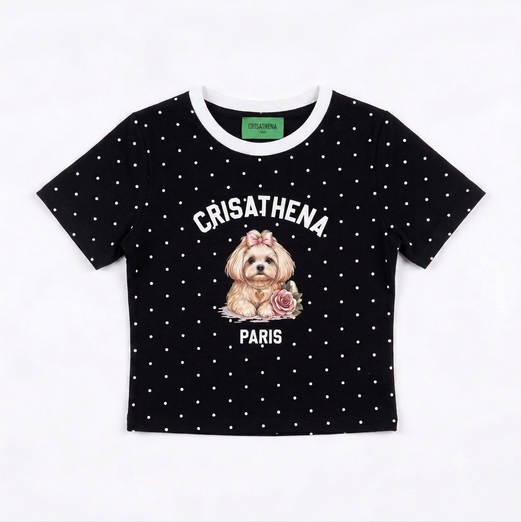 0710CR52-CRISATHENAHK-CLOTHING-Crisathena Maltese with Dots T-Shirt（A52）