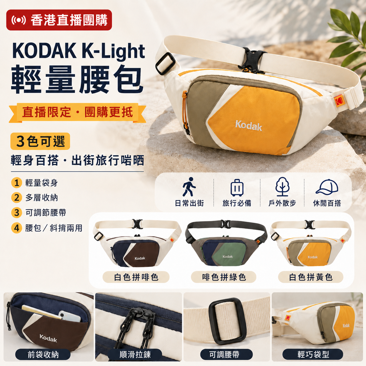 【直播】KODAK LX070814 K-Light 輕量腰包 (K6243LBG24)