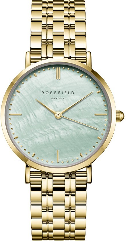 萬年鐘錶 -  【ROSEFIELD】  阿姆斯特丹設計師品牌 珍珠母貝金色不鏽鋼錶帶女錶 UGGSG-U37 錶徑33MM