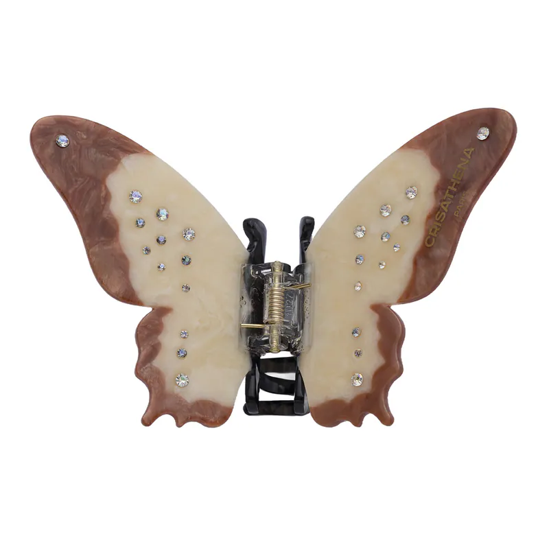 0710CR62-CRISATHENAHK-CLOTHING-Butterfly Hair Pin in Pearl,Brown（A62）