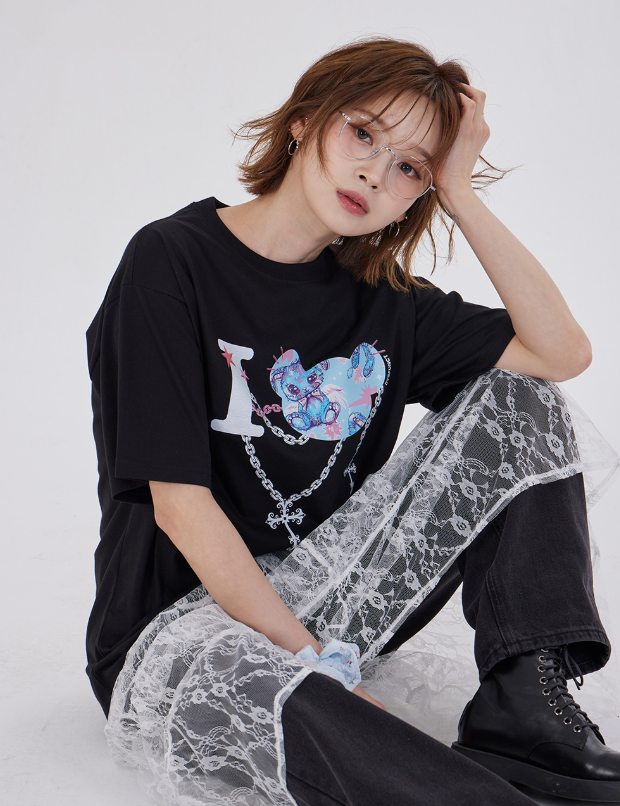 韓國代購 棒棒糖 男女同款  I LOVE ANGEL RABBITS T-SHIRT