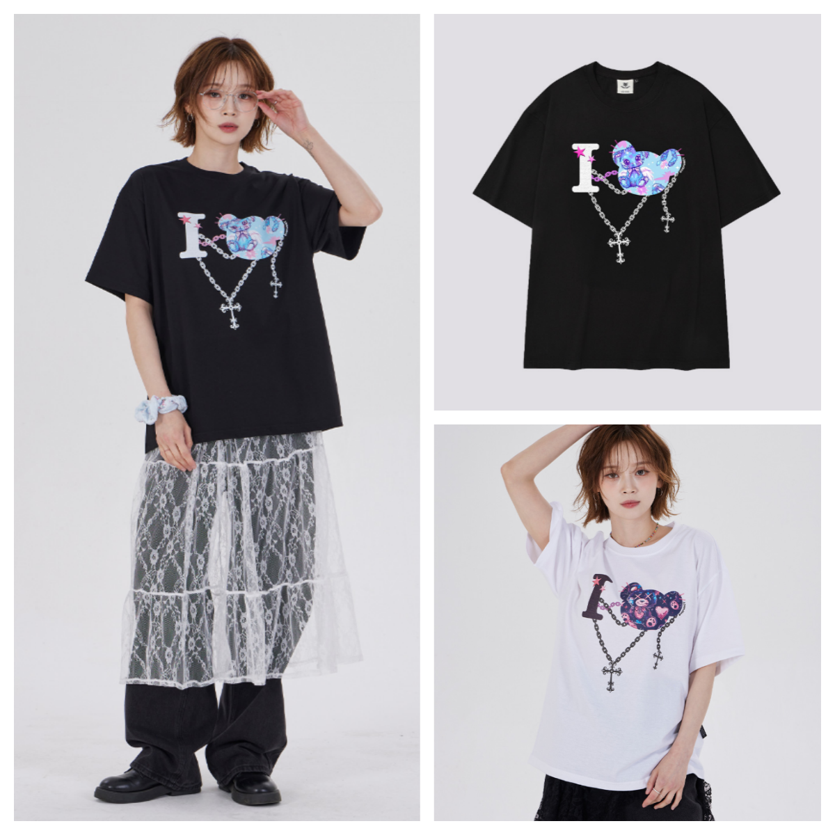 韓國代購 棒棒糖 男女同款  I LOVE ANGEL RABBITS T-SHIRT