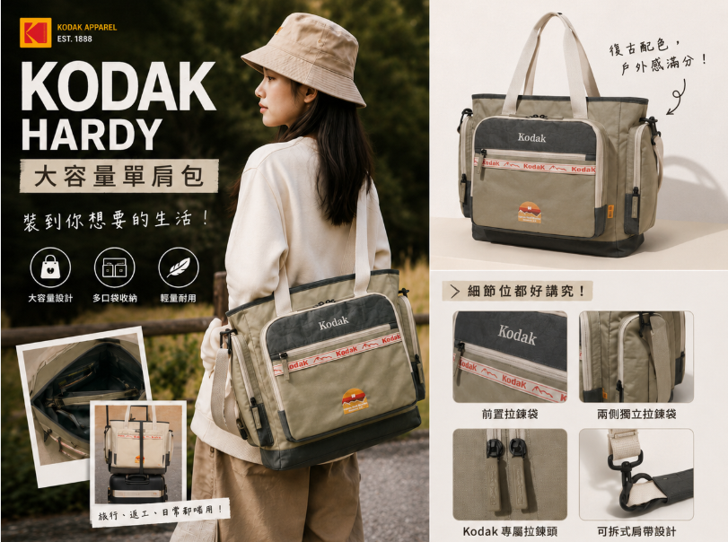 【直播】KODAK LX070816 HARDY 大容量單肩包 (K6143RBG33)