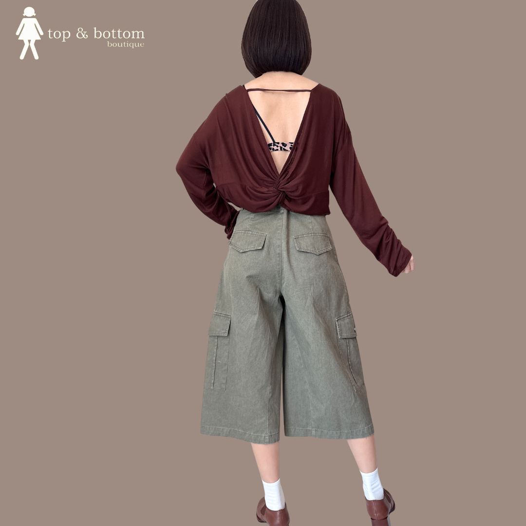 LONG SLEEVE SOFT FABRIC TWISTED BACK BLOUSE