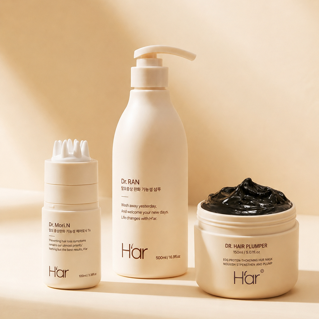 [深層養髮修護三件裝] Dr. HAIR PLUMPER 黑炭深層修護髮膜 + Dr. Ran 天然蛋白滋養洗頭水 + Dr. Mori N 養髮液