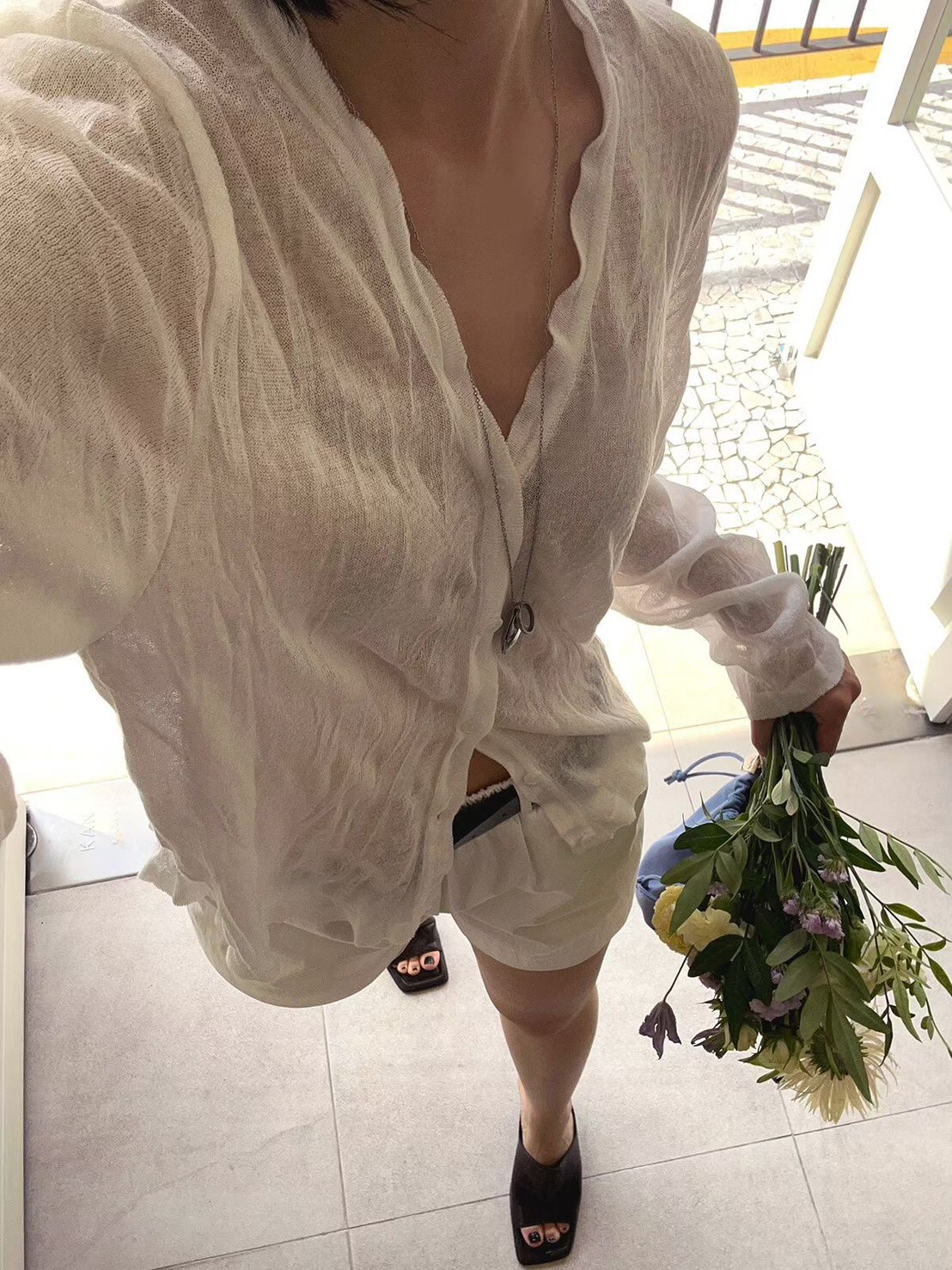 #AJ46皺褶紋理小外套(白/灰/深藍)