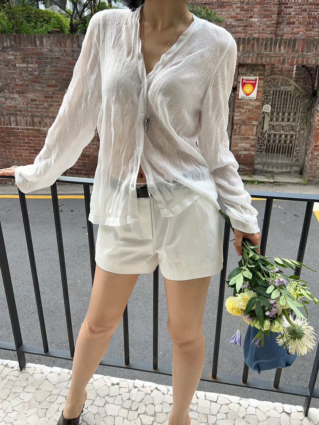 #AJ46皺褶紋理小外套(白/灰/深藍)