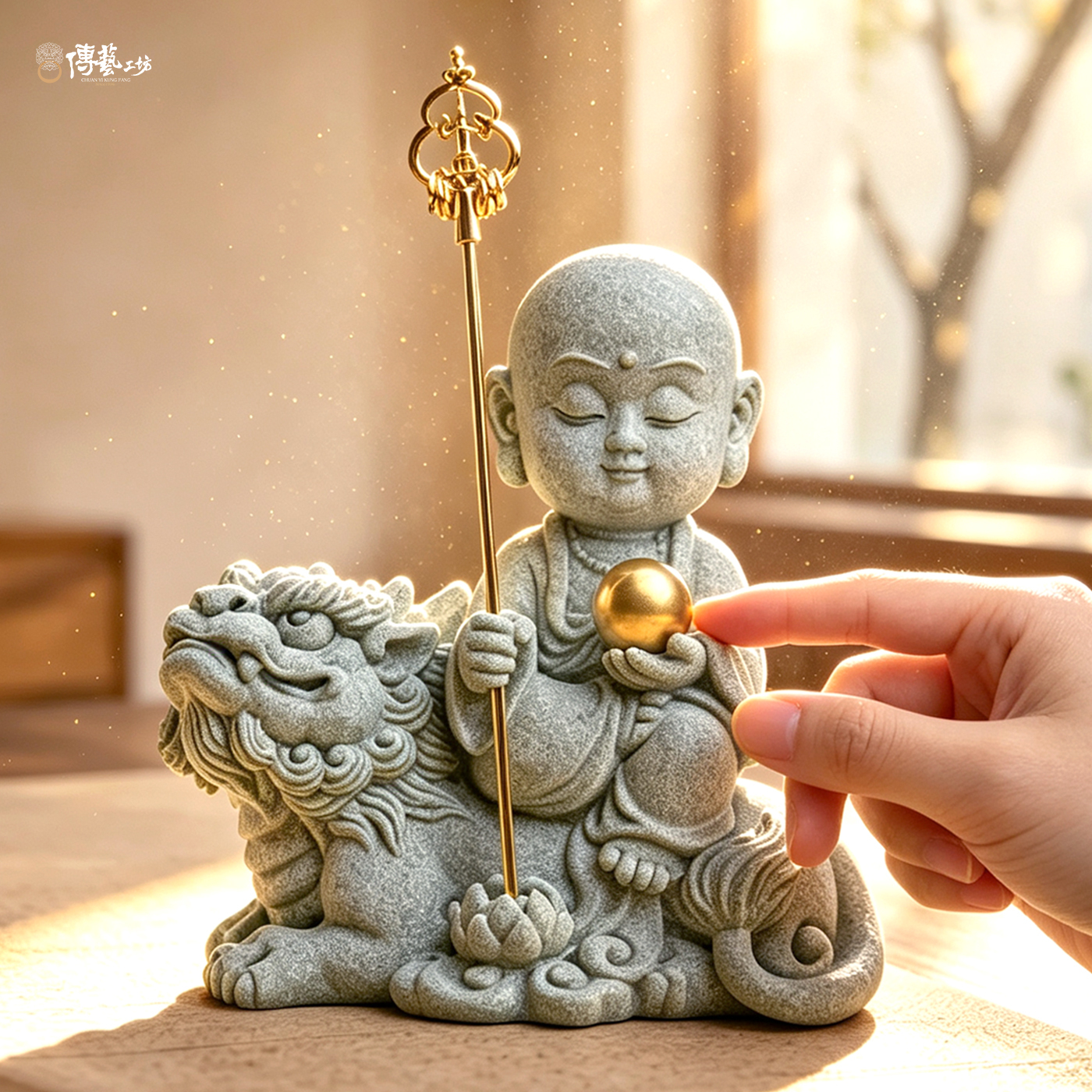 傳藝工坊- 『諦聽地藏』掌中福生地藏王菩薩祝福心願水晶開運青砂石茶寵擺飾