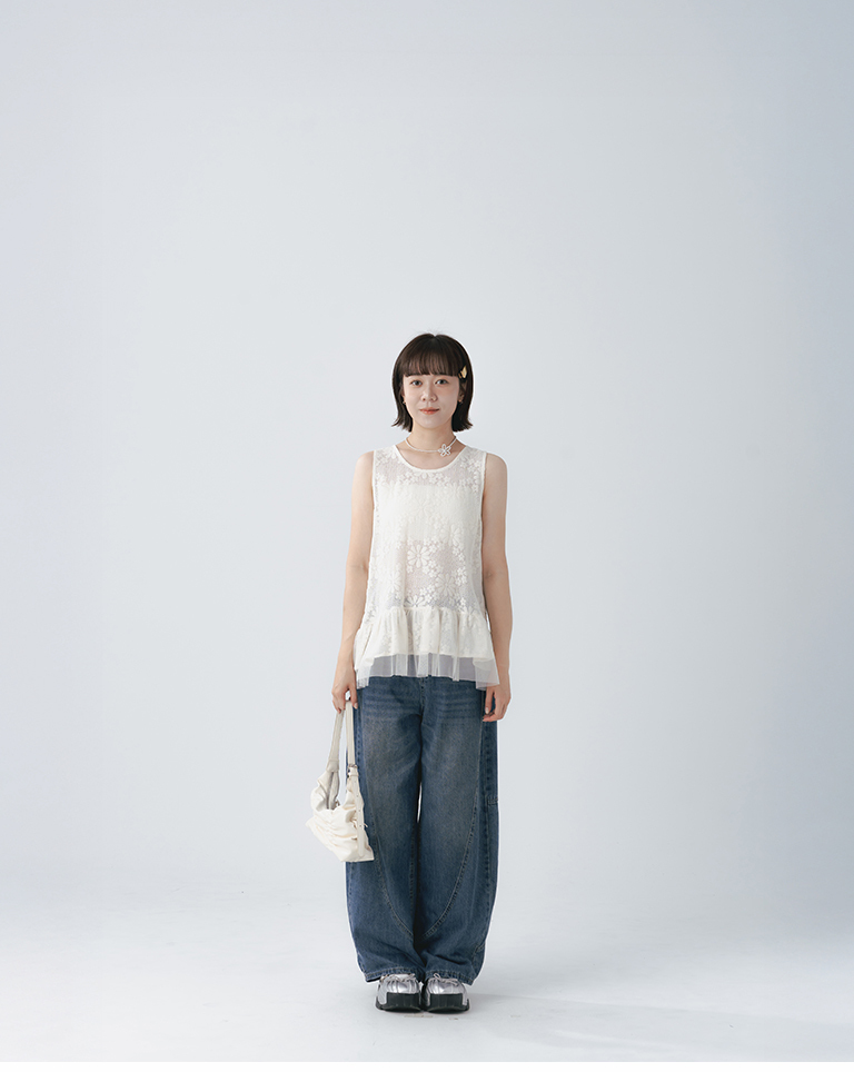 Lace jacquard patchwork mesh design cover-up vest【01099814】in stock+pre-order